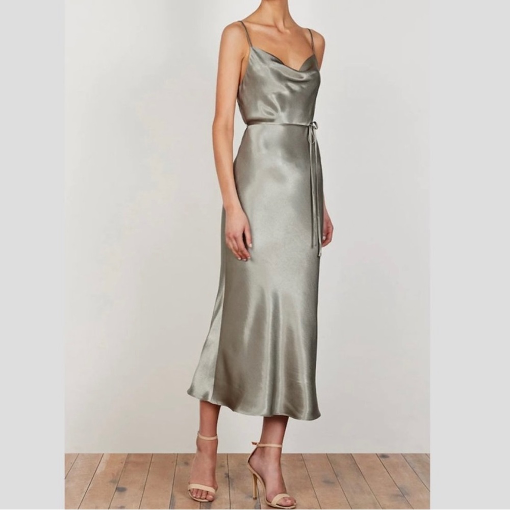 Shona Joy- La Lune Bias Cowl Midi Dress - Size 6 - Sage